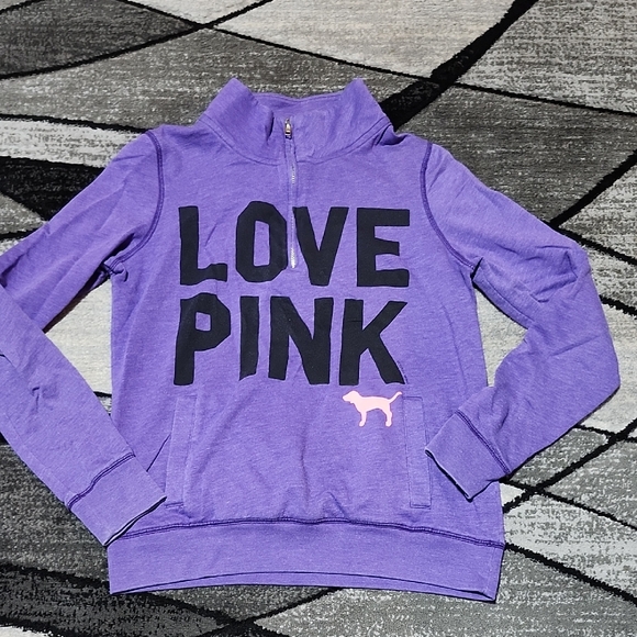 PINK Victoria's Secret Tops - VINTAGE VS PINK 2011 PURPLE QUARTER-ZIP DOG LOGO MOCK-NECK SWEATSHIRT